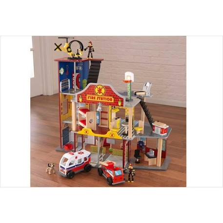 Caserne de pompiers en bois KidKraft - Deluxe - Mixte - 27 pièces BLEU 3 - vertbaudet enfant 