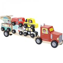 Jouet-Jeux d'imagination-Figurines, mini mondes, héros et animaux-Jouet d'éveil en bois - Vilac - Empil'auto - Camion porteur - Rouge - À partir de 2 ans