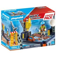 Jouet-Jeux d'imagination-Figurines, mini mondes, héros et animaux-PLAYMOBIL - 70816 - City Action La Construction - Starter Pack - Plateforme de construction