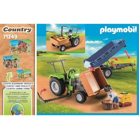 PLAYMOBIL - 71249 - Country La Ferme - Tracteur avec remorque BLEU 5 - vertbaudet enfant 
