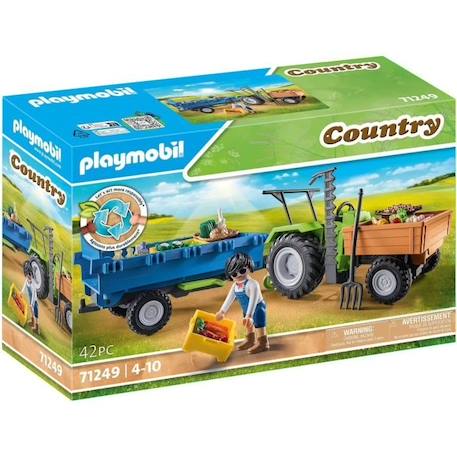 PLAYMOBIL - 71249 - Country La Ferme - Tracteur avec remorque BLEU 1 - vertbaudet enfant 