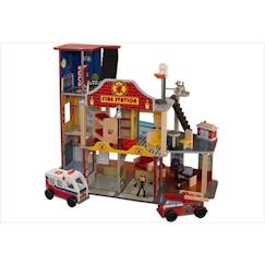 Jouet-Jeux d'imagination-Figurines, mini mondes, héros et animaux-Caserne de pompiers en bois KidKraft - Deluxe - Mixte - 27 pièces