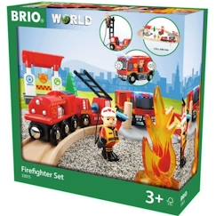 Jouet-Jeux d'imagination-Brio World Circuit Action Pompier  - Coffret complet 18 pièces - Circuit de train en bois - Ravensburger - Mixte dès 3 ans - 33815