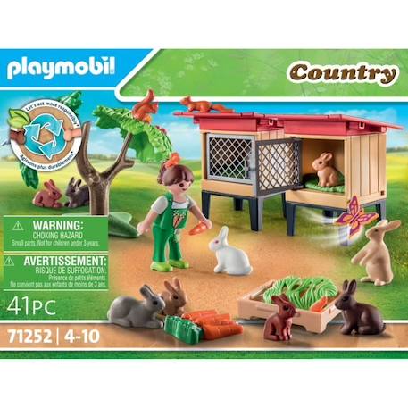PLAYMOBIL - 71252 - Country La Ferme - Enfant avec enclos et lapins BLEU 4 - vertbaudet enfant 