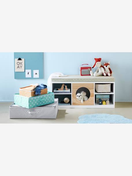 Meuble 2 en 1 rangement + banquette Hublot blanc/bois 4 - vertbaudet enfant 