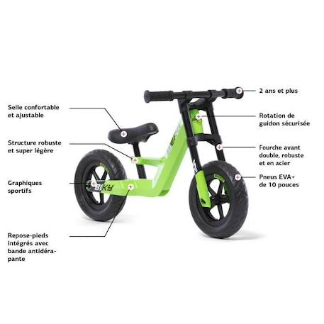 Draisienne Berg - Biky Mini - Vert - Mixte - 24 mois - 2 ans - 83x42x48 - 20 kg - 2 roues - 5 ans VERT 4 - vertbaudet enfant 