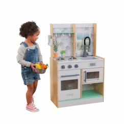 Jouet-KidKraft -Cuisine en bois pour enfant Let’s Cook coloris naturel avec son et lumière - four et micro-ondes inclus