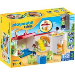 Jouet-Jeux d'imagination-Figurines, mini mondes, héros et animaux-PLAYMOBIL - Garderie transportable - Bleu - Playmobil 1.2.3 - Pour Enfant de 18 mois et plus