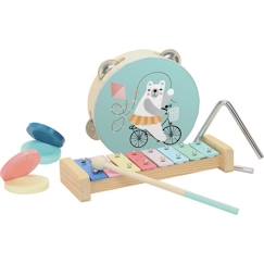 Jouet-Activités artistiques et musicales-Instruments de musique-Set de musique pour enfant - Vilac - Michelle Carlslund - Tambourin, métallophone, castagnettes et triangle