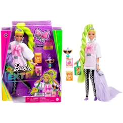 Jouet-Poupons et poupées-Poupées mannequins et accessoires-Poupée Barbie Extra - BARBIE - Natte Vert Fluo - Style Glamour - Accessoires Mode