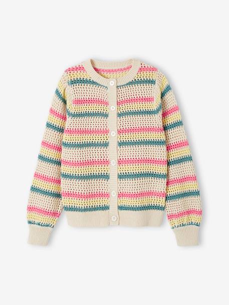 Fille-Pull, gilet, sweat-Gilet rayé en maille fantaisie fille