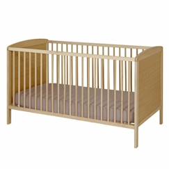 Chambre et rangement-Lit bébé à barreaux Flocon - Bois naturel - 70x140 cm - Sommier réglable - Hêtre et panneau de fibres