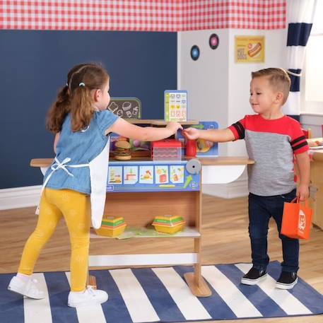 KidKraft - Marchande en bois 2-en-1, avec son et lumière, 25 accessoires inclus dont tapis roulant - EZ Kraft BLEU 2 - vertbaudet enfant 