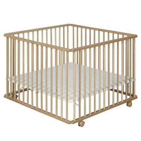 Parc bébé pliant carré Helio - AKITEN RETAIL - Bois 100x100 cm - Bébé - Mixte - Bois massif MARRON 1 - vertbaudet enfant 