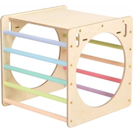 Cube d'activité en bois avec mur d'escalade pastel - KATEHAA - Pour enfant dès 12 mois - Résistant et stimulant BLANC 2 - vertbaudet enfant 