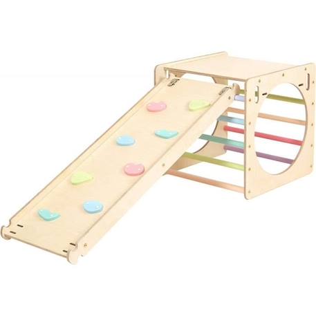 Cube d'activité en bois avec mur d'escalade pastel - KATEHAA - Pour enfant dès 12 mois - Résistant et stimulant BLANC 1 - vertbaudet enfant 