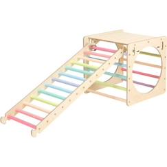 Jouet-Premier âge-Jouet d'activité KateHaa - Cube pastel avec échelle en bois pour enfant de 12 mois et plus