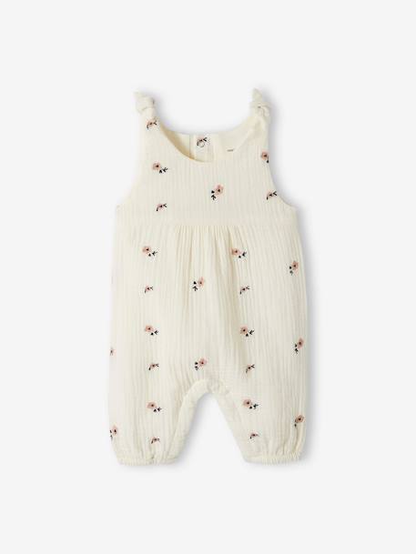 Combinaison bébé naissance brodée en gaze de coton cacao+écru+rose pâle+tilleul 5 - vertbaudet enfant 