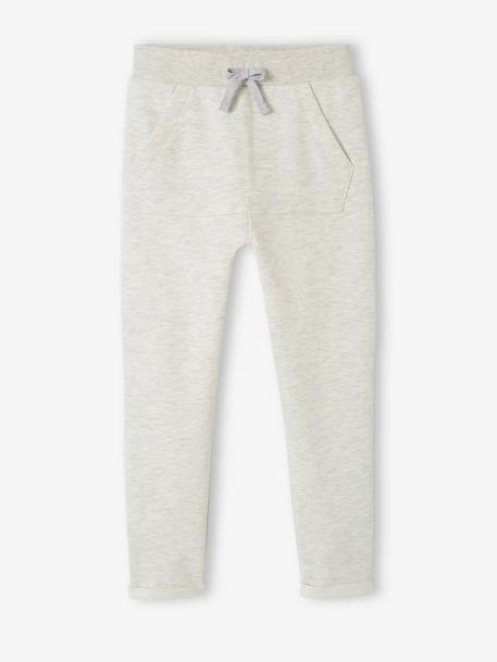 Pantalon jogging sport garçon poche kangourou fantaisie blanc chiné+noix de pécan 1 - vertbaudet enfant 