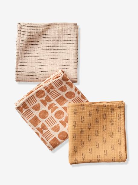 Lot de 3 langes en gaze de coton ETHNIC beige imprimé 1 - vertbaudet enfant 