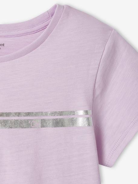 T-shirt de sport Basics fille rayures irisées placées écru+gris chiné+lilas+rose poudré 14 - vertbaudet enfant 