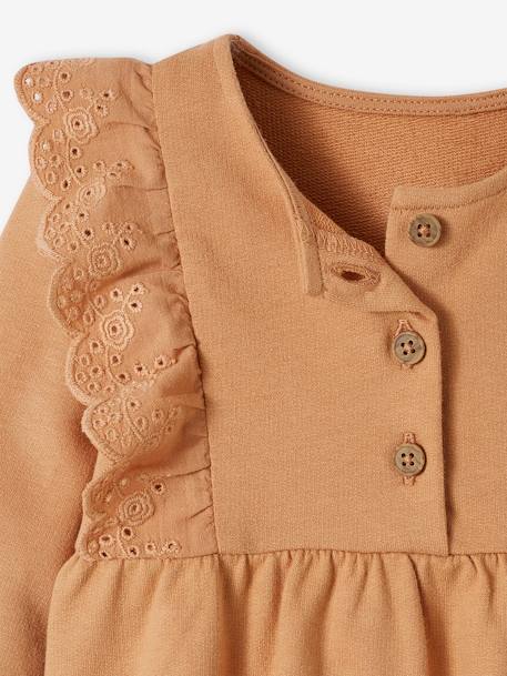 Robe en molleton bébé volant en broderie anglaise bleu grisé+caramel 10 - vertbaudet enfant 