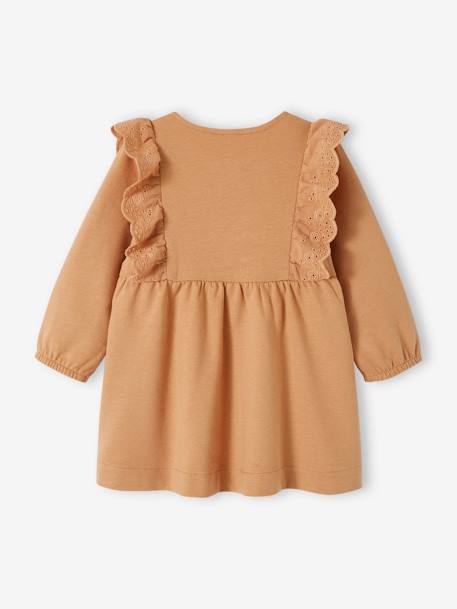 Robe en molleton bébé volant en broderie anglaise bleu grisé+caramel 9 - vertbaudet enfant 