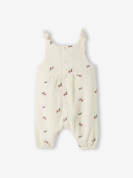 Combinaison bébé naissance brodée en gaze de coton cacao+écru+rose pâle+tilleul 6 - vertbaudet enfant 