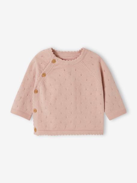 Pull en maille ajourée bébé ouverture devant mauve 1 - vertbaudet enfant 