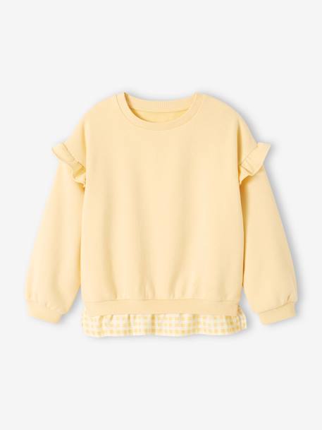 Sweat à volants bi-matière fille personnalisable jaune pastel+rose bonbon 1 - vertbaudet enfant 