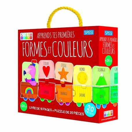 Puzzle & Livre Apprends tes premières formes et couleurs - Sassi Junior - Multicolore BLANC 1 - vertbaudet enfant 