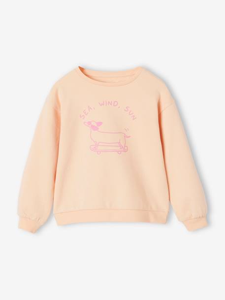 Sweat Basics motif placé fille abricot+bleu ciel+gris chiné+rose bonbon 1 - vertbaudet enfant 