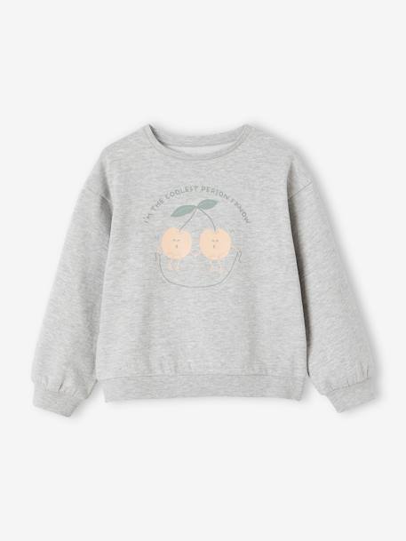 Sweat Basics motif placé fille abricot+gris chiné+rose bonbon 4 - vertbaudet enfant 