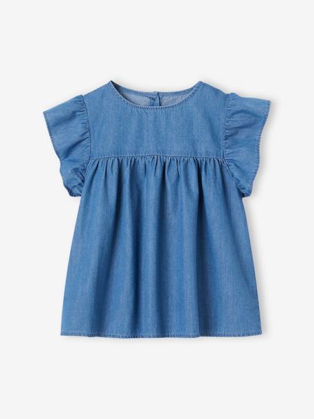 Blouse en denim léger fille manches courtes à volant stone 2 - vertbaudet enfant 