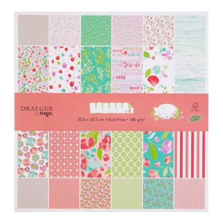 Set De Papiers Imprimés Motifs Fleuris X6 - Draeger Paris ROSE 1 - vertbaudet enfant 