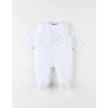 Pyjama 1 pièce broderie girafe/éléphant en velours BLANC 1 - vertbaudet enfant 