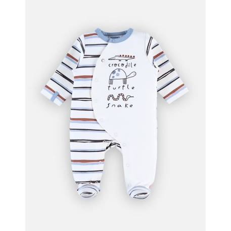 Pyjama 1 pièce rayé en jersey interlock imprimé animaux BLANC 1 - vertbaudet enfant 