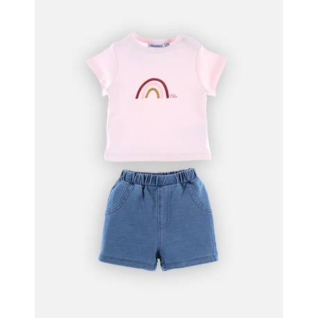 Set t-shirt imprimé arc en ciel + short denim ROSE 3 - vertbaudet enfant 