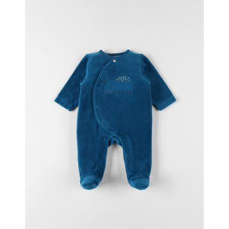 Pyjama 1 pièce broderie rhinocéros en velours BLEU 1 - vertbaudet enfant 