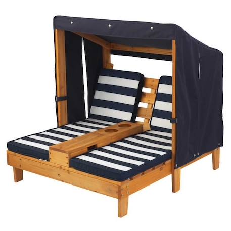 KidKraft - Double chaise longue en bois pour enfant avec auvent - Bleu marine MARRON 5 - vertbaudet enfant 