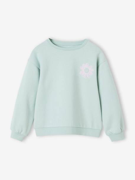 Sweat Basics motif placé fille abricot+bleu ciel+gris chiné+rose bonbon 4 - vertbaudet enfant 