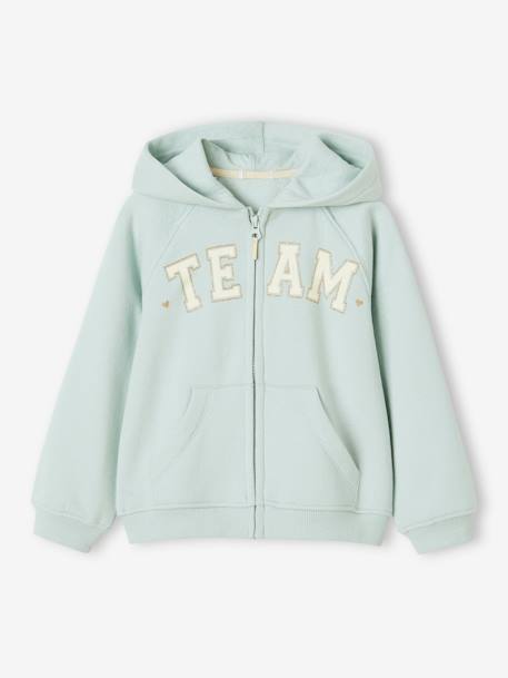 Sweat zippé à capuche motif 'Team' sport fille marine+vert+vert d'eau 8 - vertbaudet enfant 