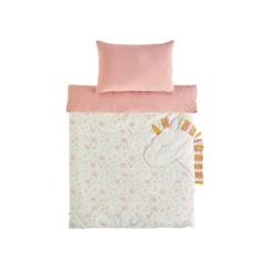 Linge de maison et décoration-Linge de lit bébé-Housse de couette - Noukie's - Lina & Joy - Veloudoux® fleurie - Jersey de coton rose - 100x140 cm