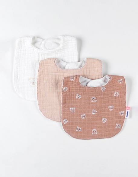 Set de 3 bavoirs - NOUKIE'S - léopard - coton - bébé - beige, blanc et marron BEIGE 1 - vertbaudet enfant 