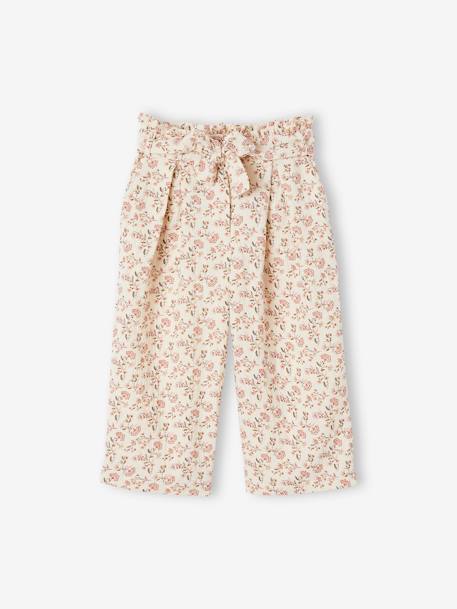 Pantacourt large en gaze de coton fille écru+vert sauge+vieux rose 1 - vertbaudet enfant 