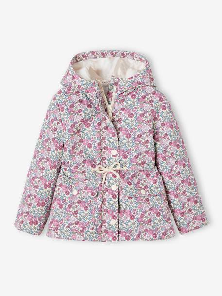 Parka courte à capuche motifs fleurs fille multicolore 2 - vertbaudet enfant 