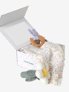 Jouet-Coffret cadeau 3 pièces : doudou lange personnalisable + hochet + livre imagier