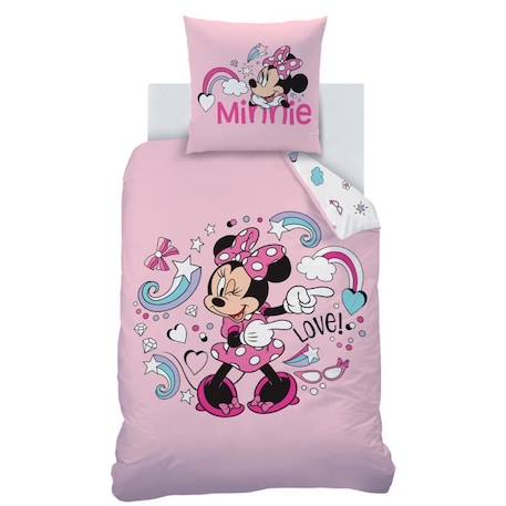 Parure de lit imprimée 100% coton, DISNEY HOME MINNIE WINK 140x200 cm ROSE 3 - vertbaudet enfant 