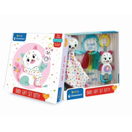 Clementoni - Coffret de naissance Chat - Rose - Doudou + hochet + clés en plastique souple à mordiller BLANC 2 - vertbaudet enfant 