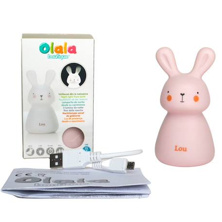 Veilleuse lapin « LOU » de Olala®, couleur Rose – Veilleuse fille pour combattre la peur du noir [ Veilleuse rechargeable par USB ] ROSE 4 - vertbaudet enfant 